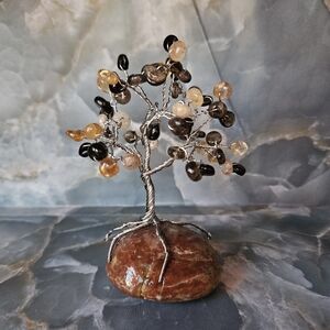 Gemstone Wire Tree Of Life Sculpture With Brown and Amber Citrine Gemstones
